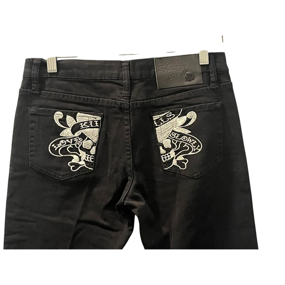 Ed Hardy Embroidered Pockets Black Denim Jeans Size 28 Straight Leg Low Rise - Picture 1 of 6